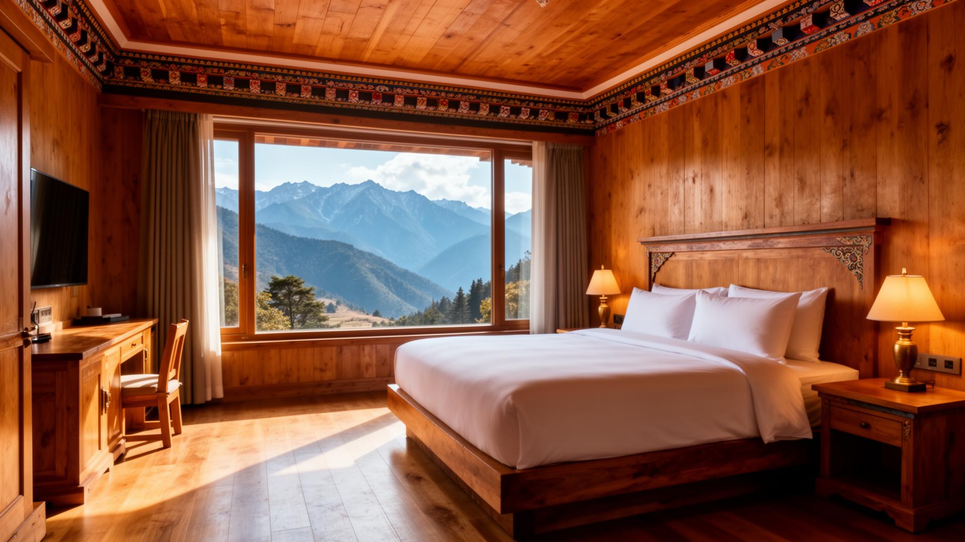 Luxury Bhutanese suite with panoramic mountain view